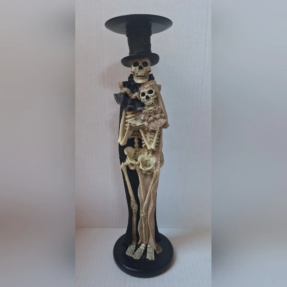 Halloween Skeleton Wedding Couple Candle Holder Spooky 12.5